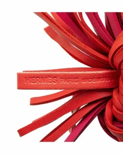 Rings*Hermes Preloved Lambskin Leather Tassel Key Ring with Silver-Tone Metal Ring Red