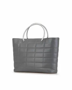 Tote Bags*Chanel Preloved Lambskin Tote with Metal Handles and Interior Pockets Grey