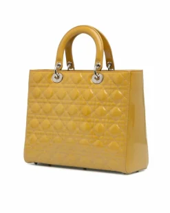 Shoulder Bags*Dior Preloved Large Patent Cannage Leather Handbag with Detachable Shoulder Yellow