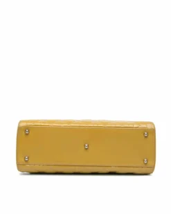 Shoulder Bags*Dior Preloved Large Patent Cannage Leather Handbag with Detachable Shoulder Yellow
