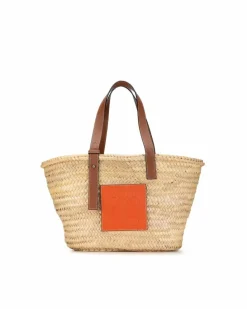Tote Bags*LOEWE Preloved Large Raffia Basket Tote Bag with Leather Straps Brown