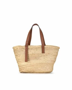 Tote Bags*LOEWE Preloved Large Raffia Basket Tote Bag with Leather Straps Brown