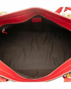 Shoulder Bags*Gucci Preloved Leather Bamboo Bar Shoulder Bag with Detachable Strap Red
