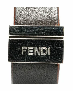 Bracelets*Fendi Preloved Leather Bracelet with Silver-Tone Hardware and Push Lock Brown