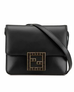 Cross-Body Bags*Fendi Preloved Leather Crystal Embellished Crossbody Bag with Interior Card Black