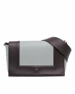 Shoulder Bags*Celine Preloved Leather Frame Shoulder Bag with Front Flap Closure Grey
