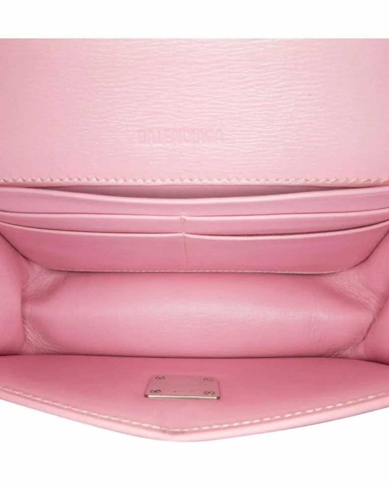 Shoulder Bags*Balenciaga Preloved Leather Gossip Chain Bag with Silver Tone Shoulder Strap Pink