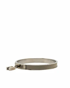 Bracelets*Hermes Preloved Leather Lock Bangle Bracelet with Silver-Plated Metal Grey