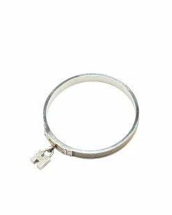 Bracelets*Hermes Preloved Leather Lock Bangle Bracelet with Silver-Plated Metal Grey