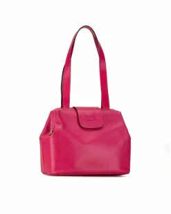 Shoulder Bags*Celine Preloved Leather Shoulder Bag with Triomphe Clasp and Interior Zip Pink