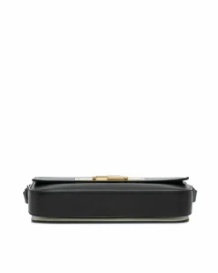 Shoulder Bags*Fendi Preloved Leather Shoulder Bag with FF Turn Lock Closure Black