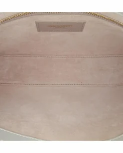 Shoulder Bags*Saint Laurent Preloved Leather Shoulder Bag with Flat Strap and Interior Zip Pocket White
