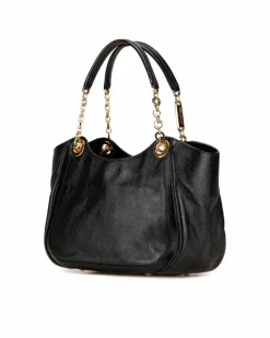 Tote Bags*Ferragamo Preloved Leather Tote Bag with Chain Link Straps and Interior Pockets Black