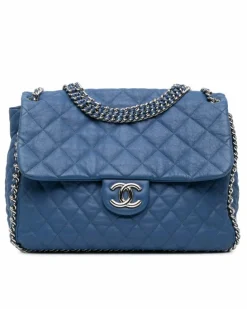 Shoulder Bags*Chanel Preloved Maxi Lambskin Chain Around Flap Shoulder Bag Blue