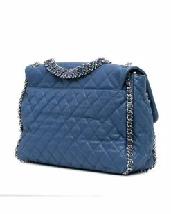 Shoulder Bags*Chanel Preloved Maxi Lambskin Chain Around Flap Shoulder Bag Blue