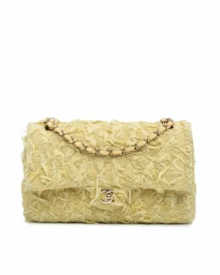 Shoulder Bags*Chanel Preloved Medium Classic Fringed Tweed Double Flap Shoulder Bag with Yellow