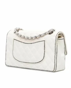Shoulder Bags*Chanel Preloved Medium Classic Printed Grosgrain Double Flap Shoulder Bag White