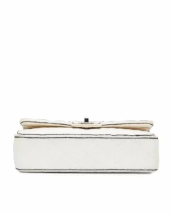 Shoulder Bags*Chanel Preloved Medium Classic Printed Grosgrain Double Flap Shoulder Bag White