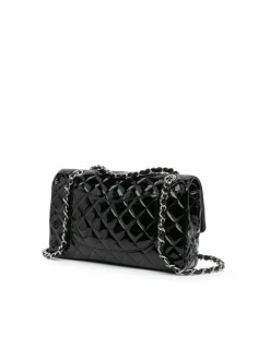 Shoulder Bags*Chanel Preloved Medium Classic Patent Double Flap Shoulder Bag with Quilted Black