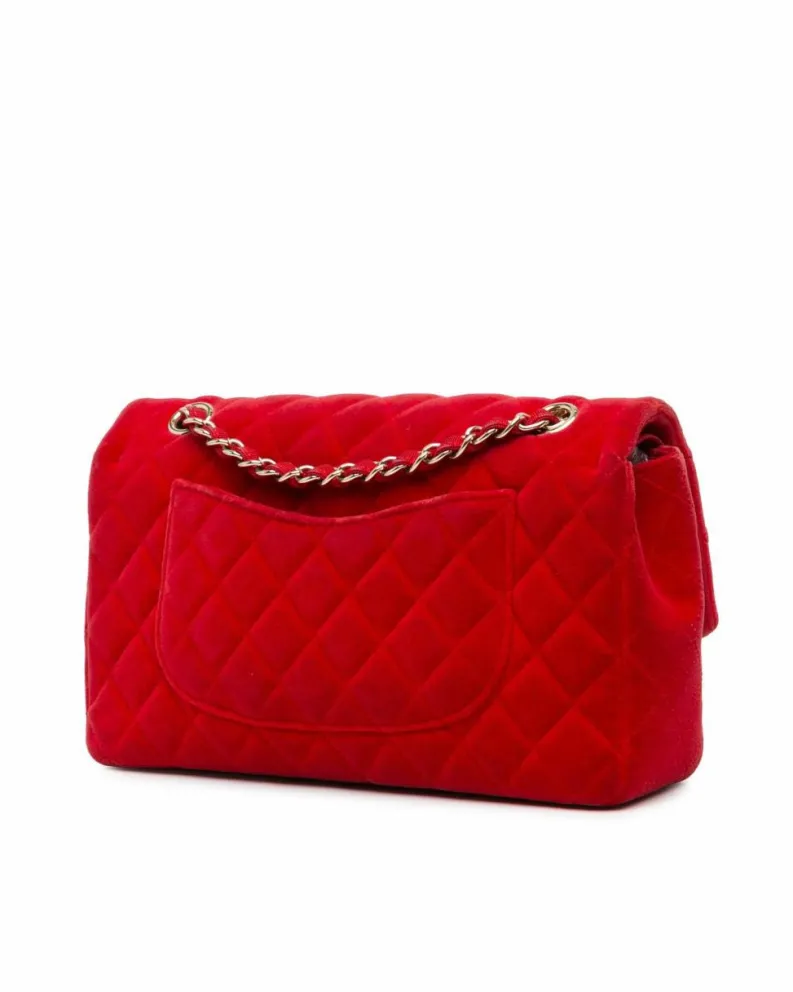 Shoulder Bags*Chanel Preloved Medium Classic Velvet Double Flap Shoulder Bag with Quilted Red