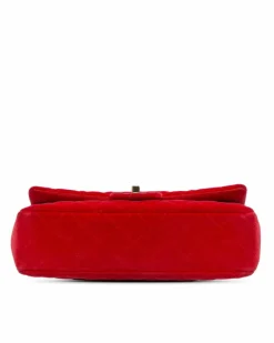 Shoulder Bags*Chanel Preloved Medium Classic Velvet Double Flap Shoulder Bag with Quilted Red