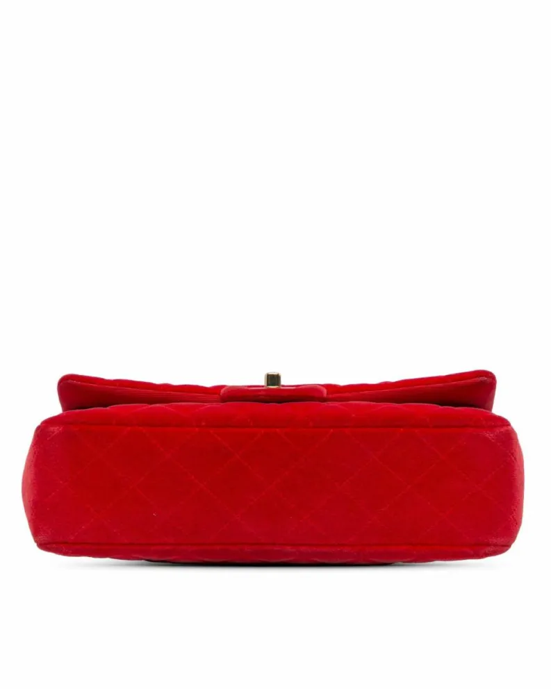 Shoulder Bags*Chanel Preloved Medium Classic Velvet Double Flap Shoulder Bag with Quilted Red