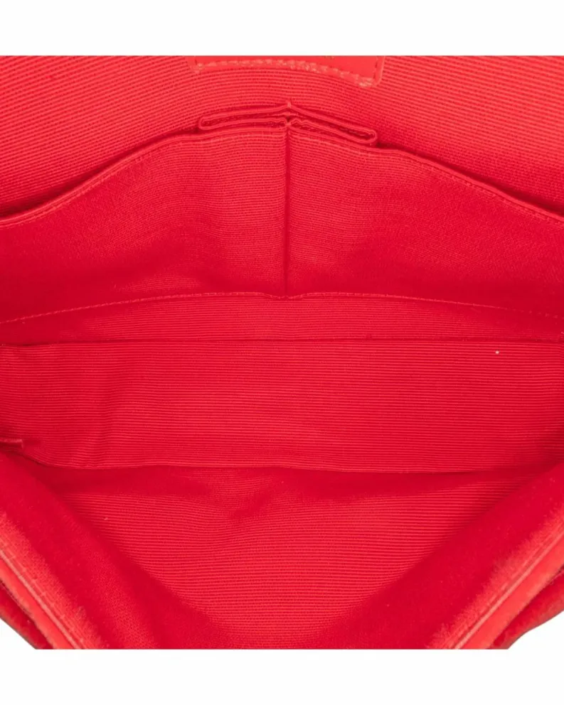 Shoulder Bags*Chanel Preloved Medium Classic Velvet Double Flap Shoulder Bag with Quilted Red