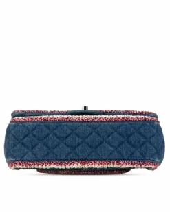 Shoulder Bags*Chanel Preloved Medium Denim Braided Flap Shoulder Bag with Tweed Trim and Blue