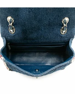 Shoulder Bags*Chanel Preloved Medium Denim Braided Flap Shoulder Bag with Tweed Trim and Blue