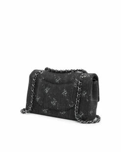 Shoulder Bags*Chanel Preloved Medium Denim Double Flap Shoulder Bag with Woven Chain Straps Black
