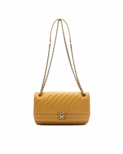 Cross-Body Bags*Chanel Preloved Medium Diagonal Quilted Goatskin Flap Crossbody Bag with Yellow