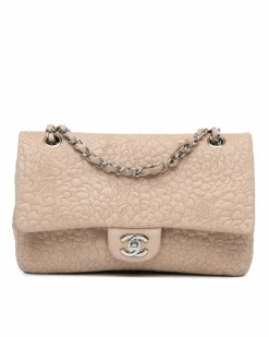 Shoulder Bags*Chanel Preloved Medium Lambskin Camellia Stitched Double Flap Shoulder Bag Pink