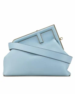 Shoulder Bags*Fendi Preloved Medium Leather First Shoulder Bag with Detachable Strap Blue
