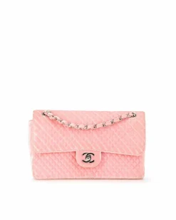 Shoulder Bags*Chanel Preloved Medium Micro Quilted Velvet CC Flap Shoulder Bag with Pink