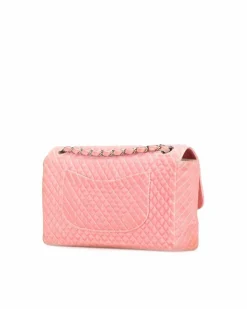 Shoulder Bags*Chanel Preloved Medium Micro Quilted Velvet CC Flap Shoulder Bag with Pink