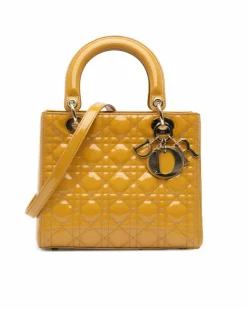 Shoulder Bags*Dior Preloved Medium Patent Cannage Quilted Leather Bag with Detachable Brown