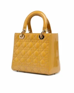 Shoulder Bags*Dior Preloved Medium Patent Cannage Quilted Leather Bag with Detachable Brown