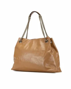 Tote Bags*Gucci Preloved Medium Patent Leather Chain Tote with Tassel Detail Brown