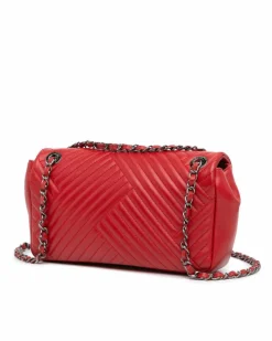 Shoulder Bags*Chanel Preloved Medium Quilted Lambskin Leather Flap Shoulder Bag with Chain Red