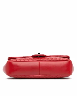 Shoulder Bags*Chanel Preloved Medium Quilted Lambskin Leather Flap Shoulder Bag with Chain Red
