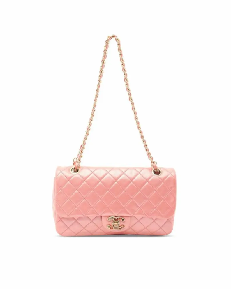 Shoulder Bags*Chanel Preloved Medium Quilted Lambskin Precious Jewel Flap Shoulder Bag Pink