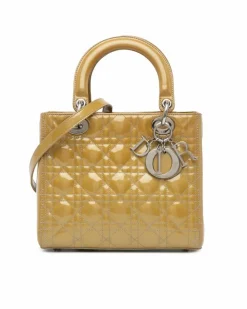 Shoulder Bags*Dior Preloved Medium Quilted Patent Leather Handbag with Detachable Brown