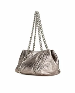 Tote Bags*Chanel Preloved Metallic Calfskin Chain Tote with -Tone Strap Silver