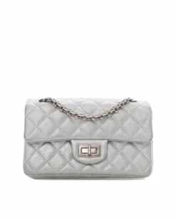 Shoulder Bags*Chanel Preloved Metallic Leather Shoulder Bag with Chain Straps and Twist Silver