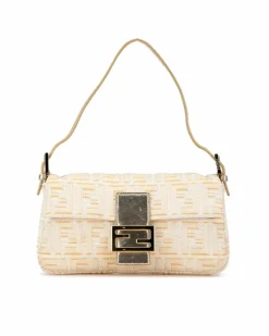 Shoulder Bags*Fendi Preloved Metallic Lurex Baguette Shoulder Bag with Leather Strap and Gold