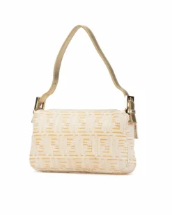 Shoulder Bags*Fendi Preloved Metallic Lurex Baguette Shoulder Bag with Leather Strap and Gold