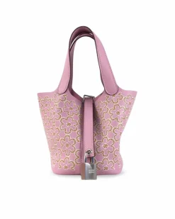 Tote Bags*Hermes Preloved Micro Swift Lucky Daisy Leather Picotin Lock Tote Pink
