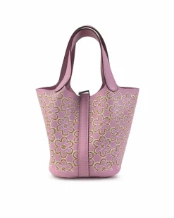Tote Bags*Hermes Preloved Micro Swift Lucky Daisy Leather Picotin Lock Tote Pink