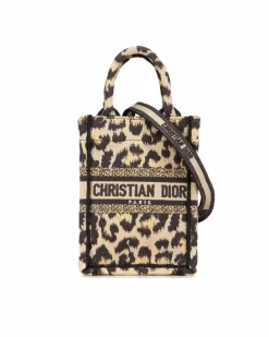 Tote Bags*Dior Preloved Mini Canvas Vertical Book Tote with Detachable Strap Brown