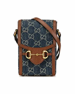 Cross-Body Bags*Gucci Preloved Mini Denim Horsebit Crossbody Bag with Leather Trim Blue